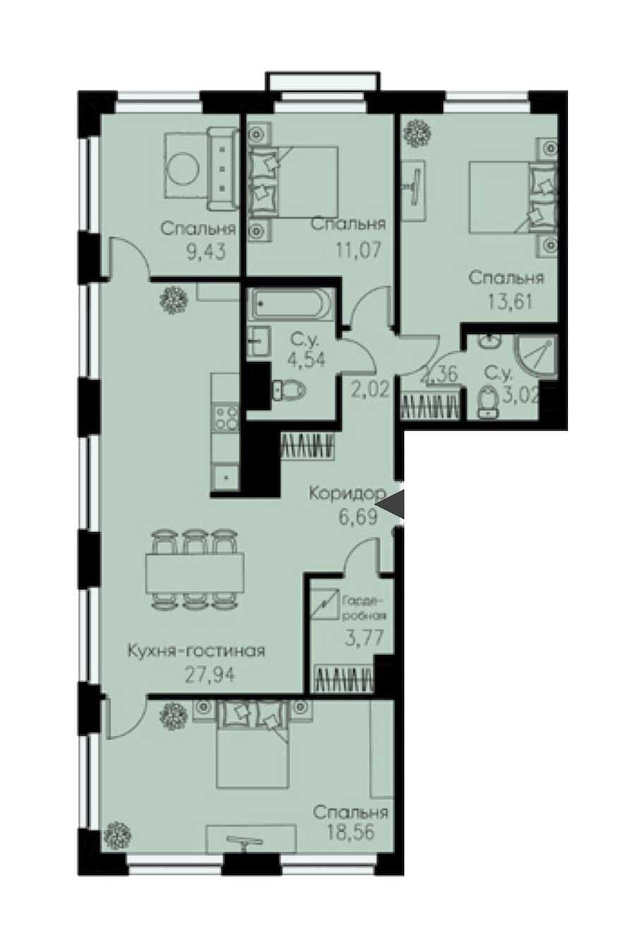 Четырехкомнатная квартира в : площадь 103.01 м2 , этаж: 11 – купить в Санкт-Петербурге